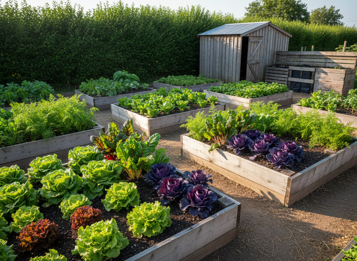 Organic vegetable garden with raised beds